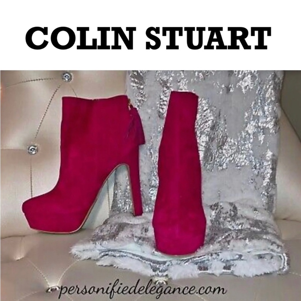 NEW Colin Stuart Fuchsia Faux Suede Platform Back Zip Ankle Boots Size 11B